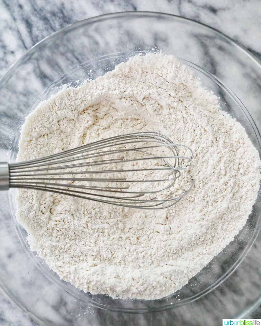 whisking dry ingredients for cake