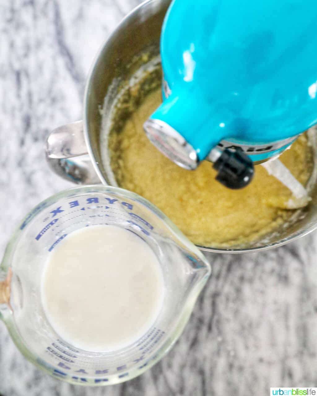 adding buttermilk to cake batter