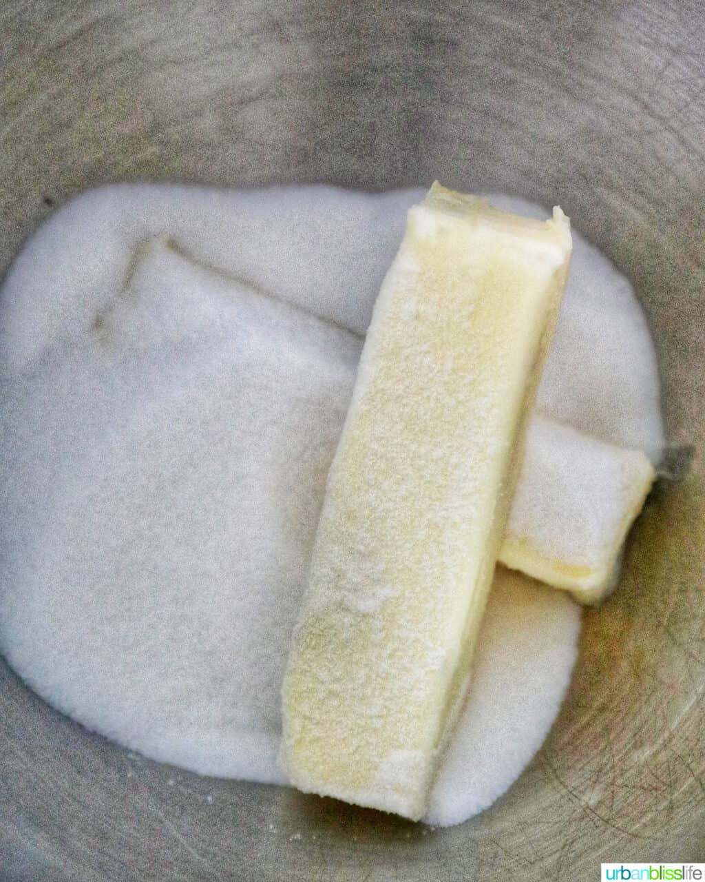 butter and sugar in mixer