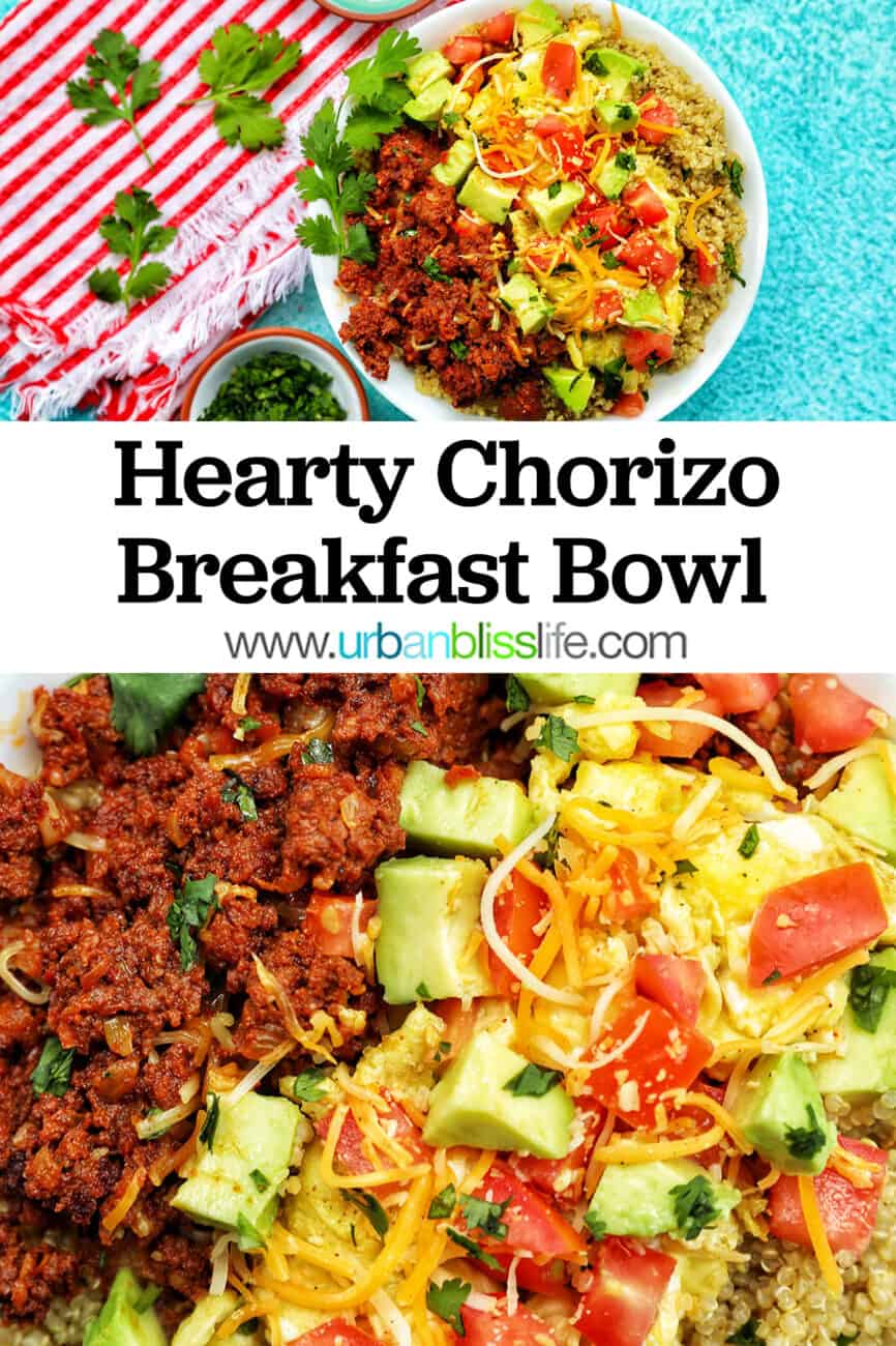 chorizo breakfast bowl with title text overlay