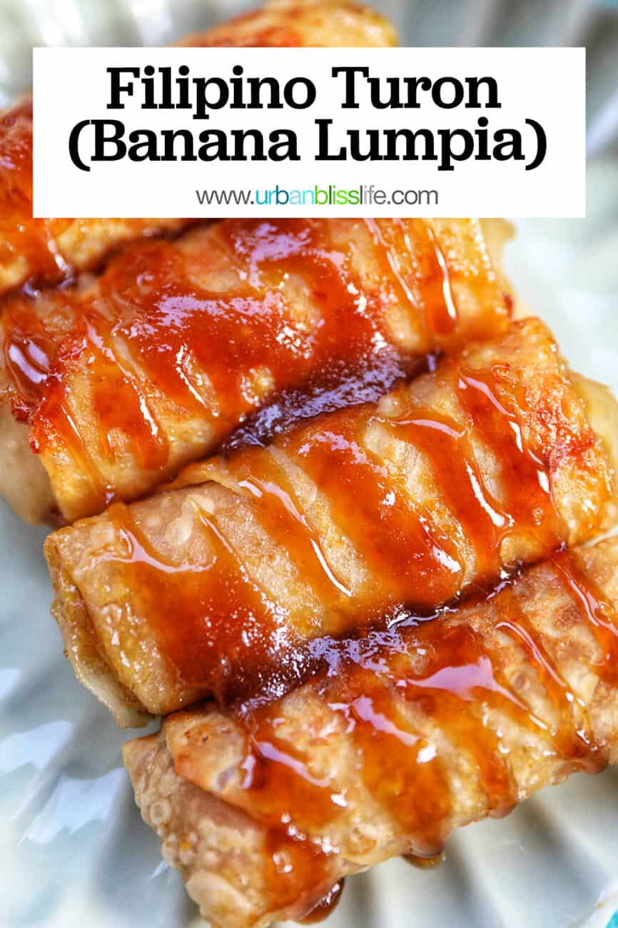 Filipino Turon Banana Lumpia with title text overlay