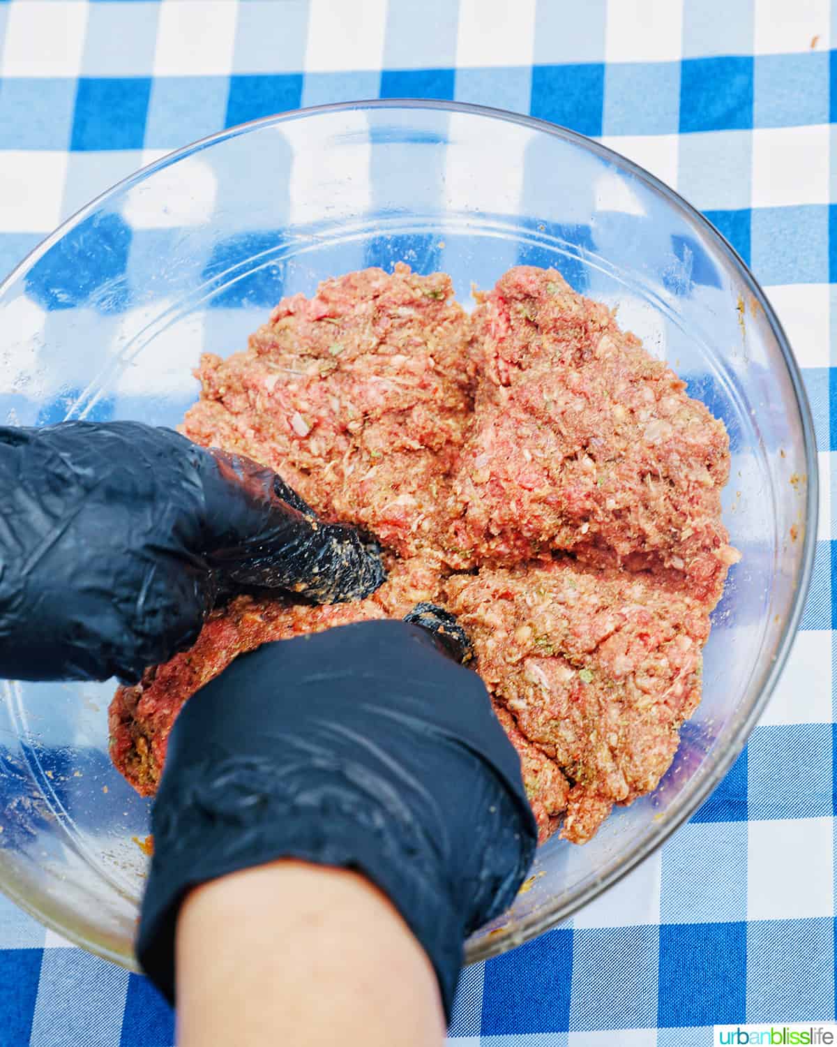 mixing burger meat