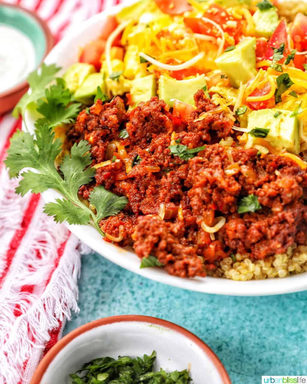 chorizo breakfast bowl side shot