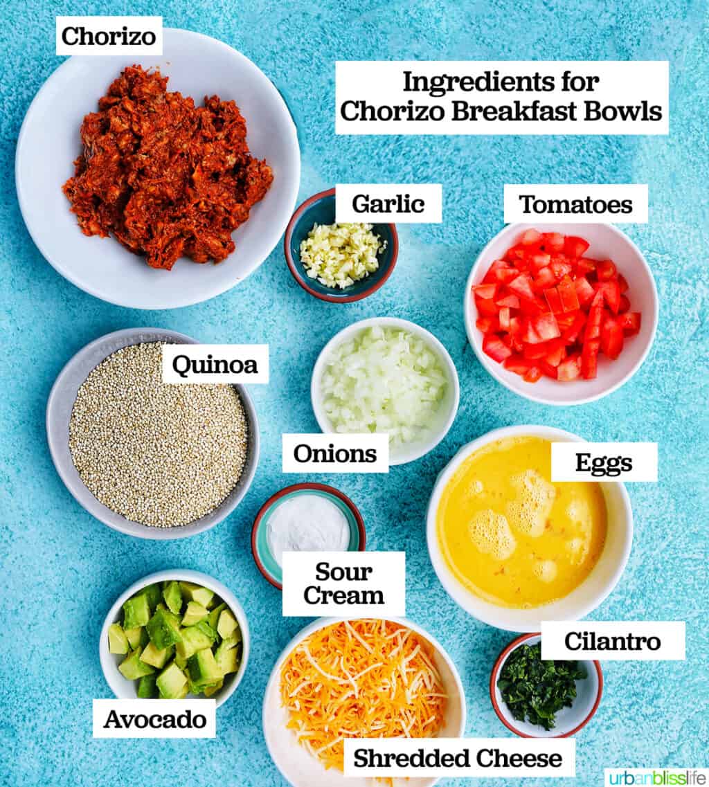 ingredients to make chorizo breakfast bowls