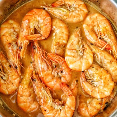 shrimp adobo cooking in a pan