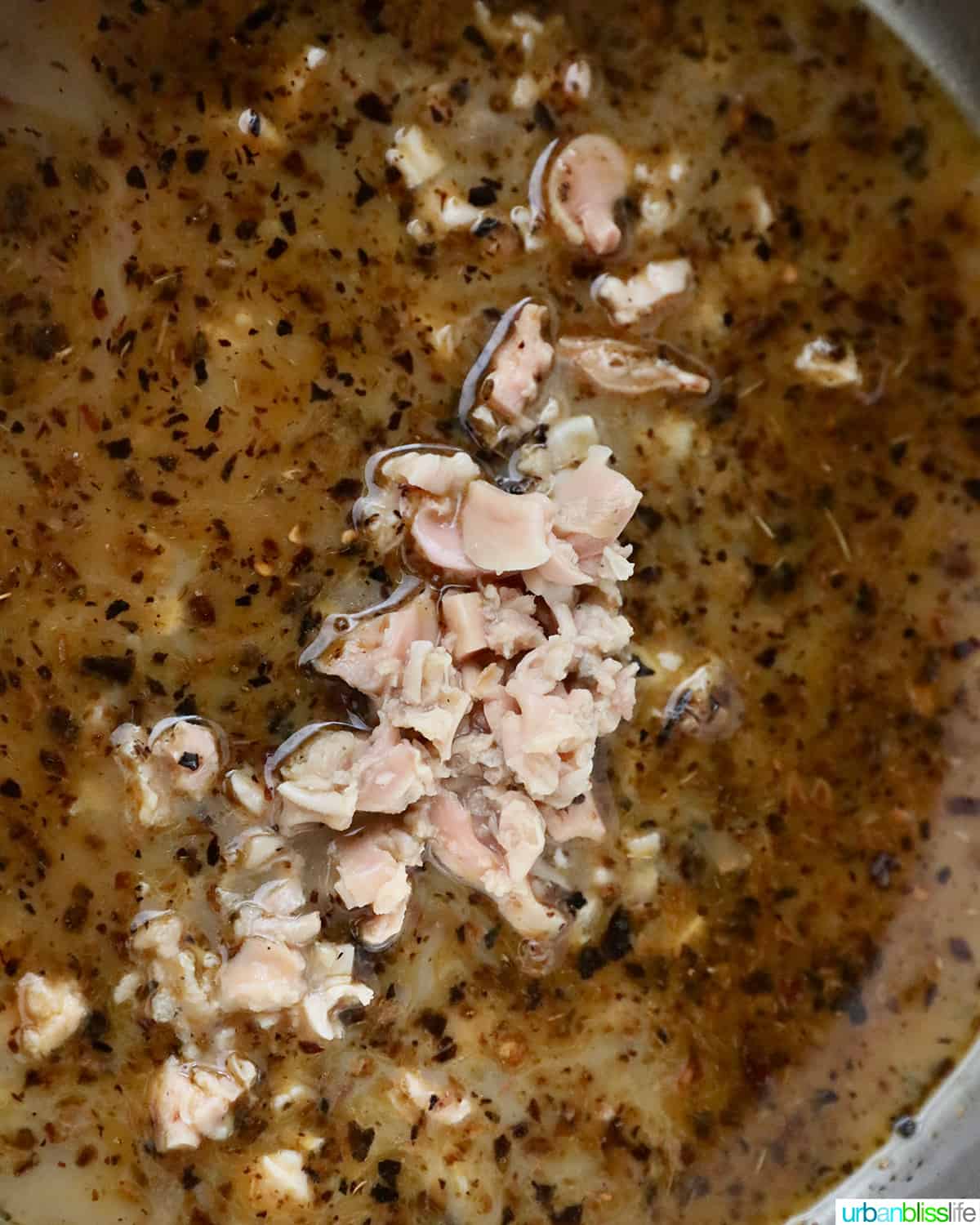 adding clams to a sauce