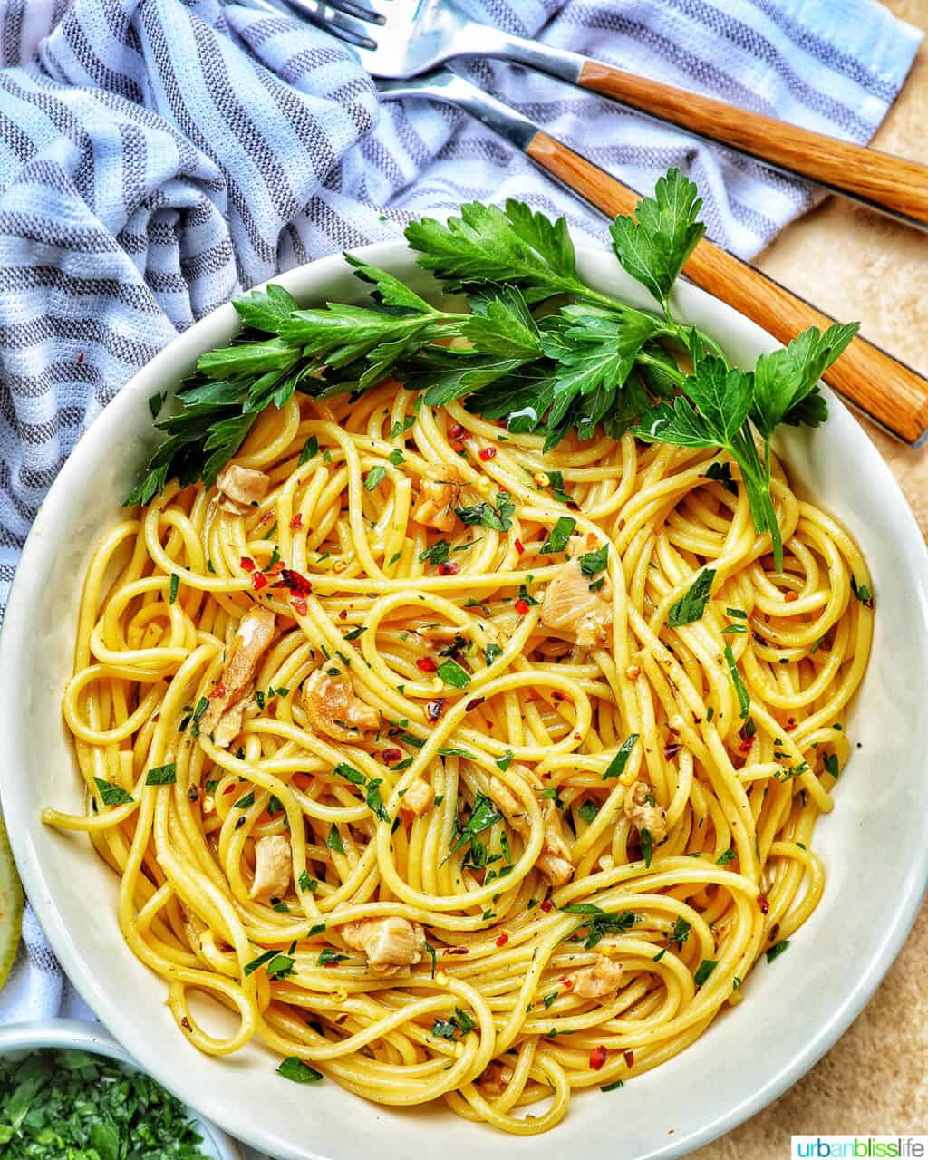bowl of pasta with clams and white wine sauce