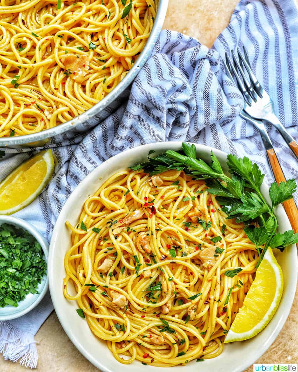 bowls of pasta with clams and white wine sauce
