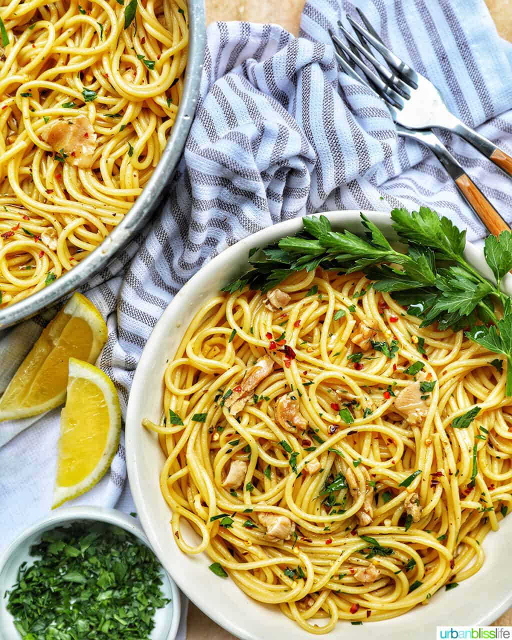 bowls of pasta with clams and white wine sauce