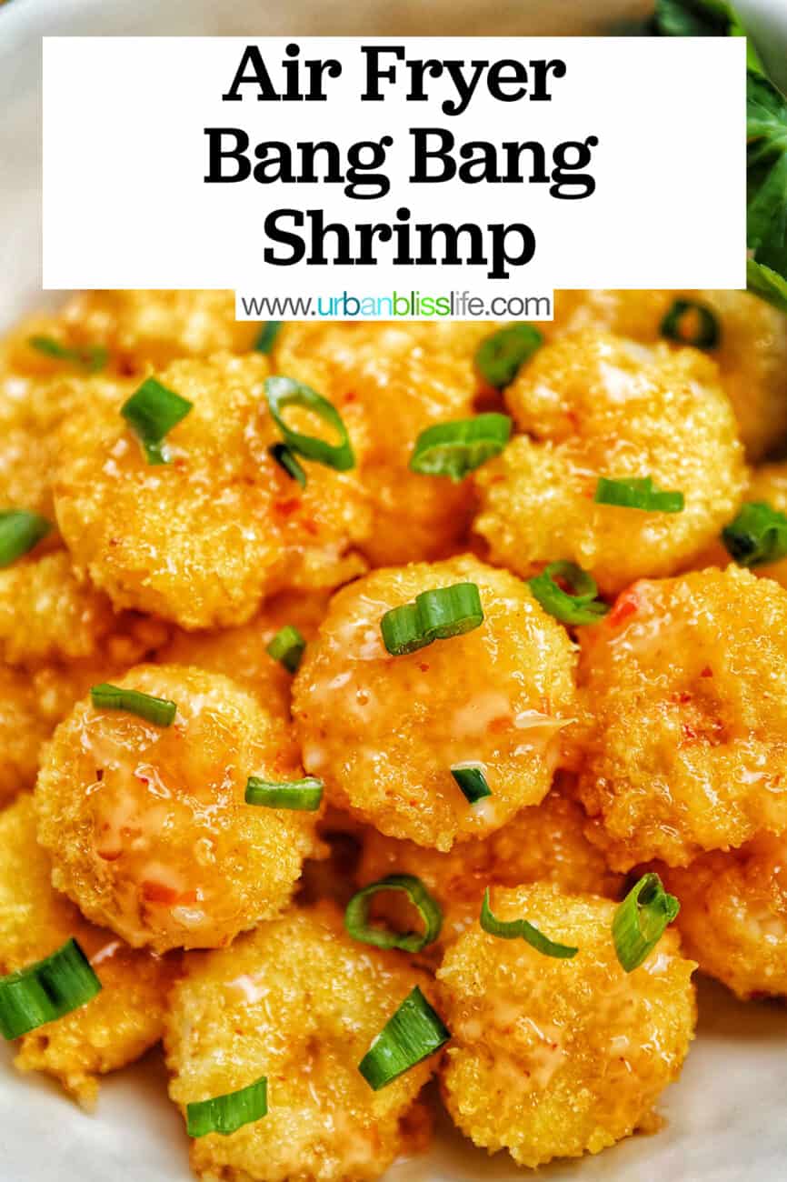 air fryer bang bang shrimp with title text overlay