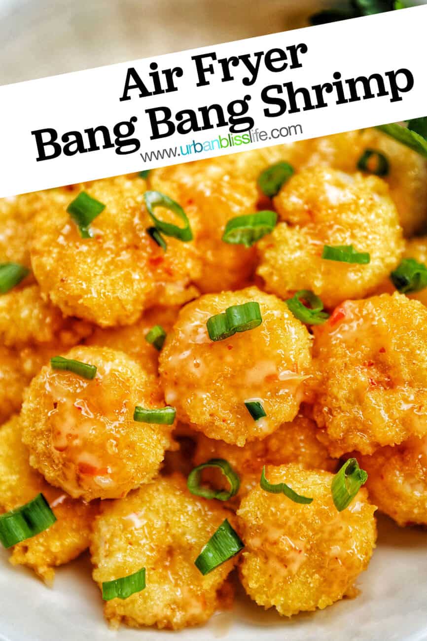 air fryer bang bang shrimp with title text overlay