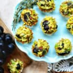 chicken curry salad bites with grapes on a platter.