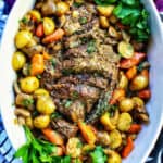 dutch oven pot roast with potatoes and carrots.