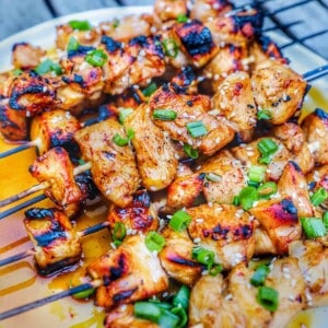 honey garlic chicken skewers.