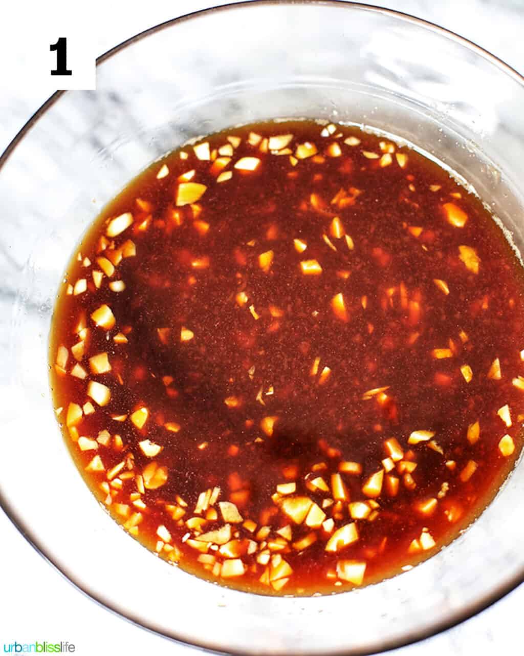 marinade for honey garlic chicken in a medium glass bowl.