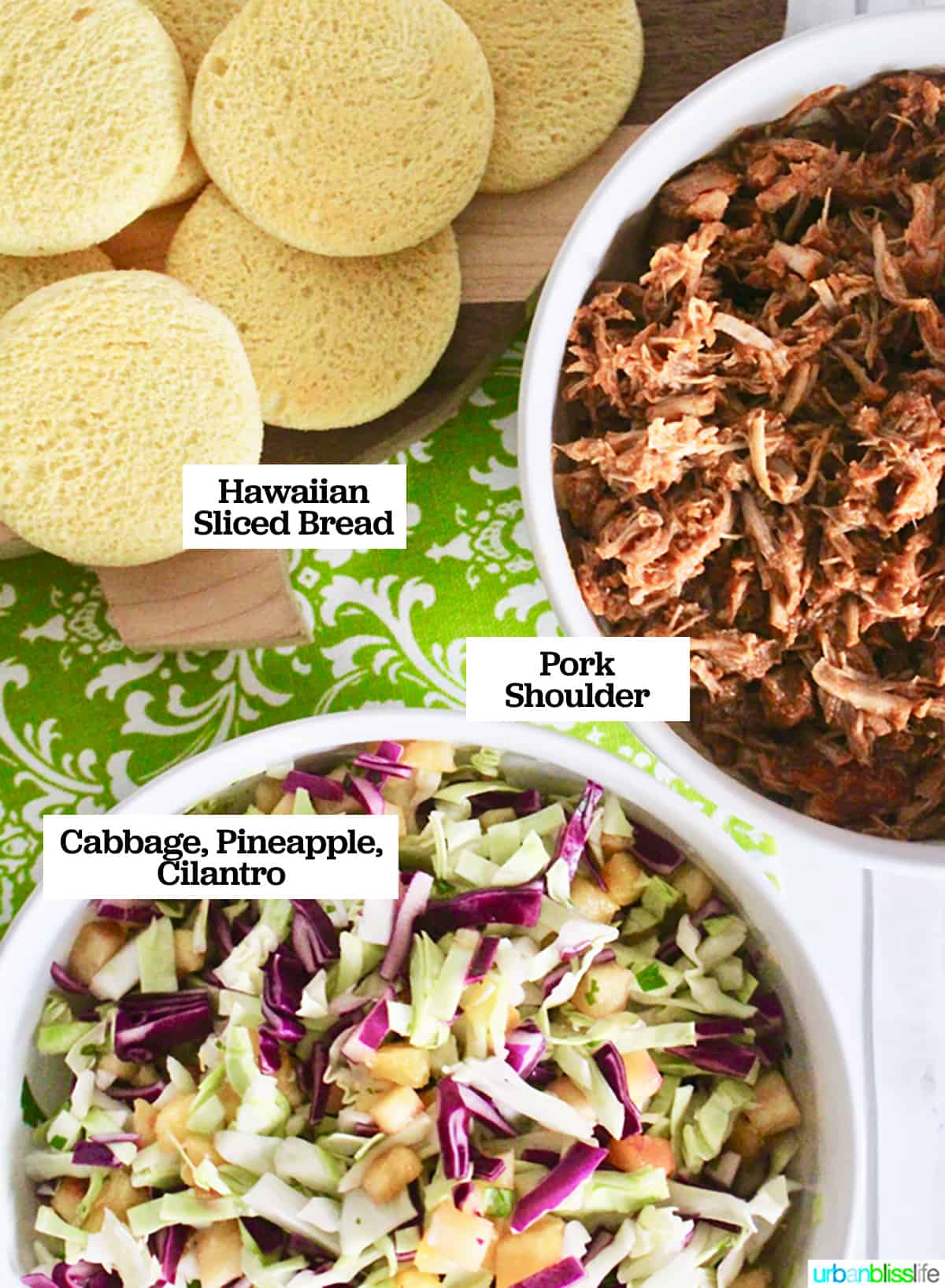 pulled pork sliders with pineapple slaw ingredients.