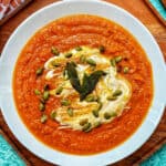 vegan pumpkin soup in a bowl.