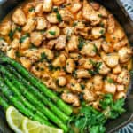 soy garlic butter chicken bites in a skillet.