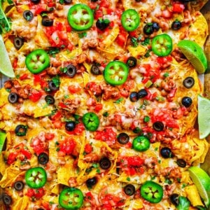vegetarian tex mex sheet pan nachos.