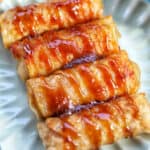 turon - filipino banana lumpia with a caramel drizzle.