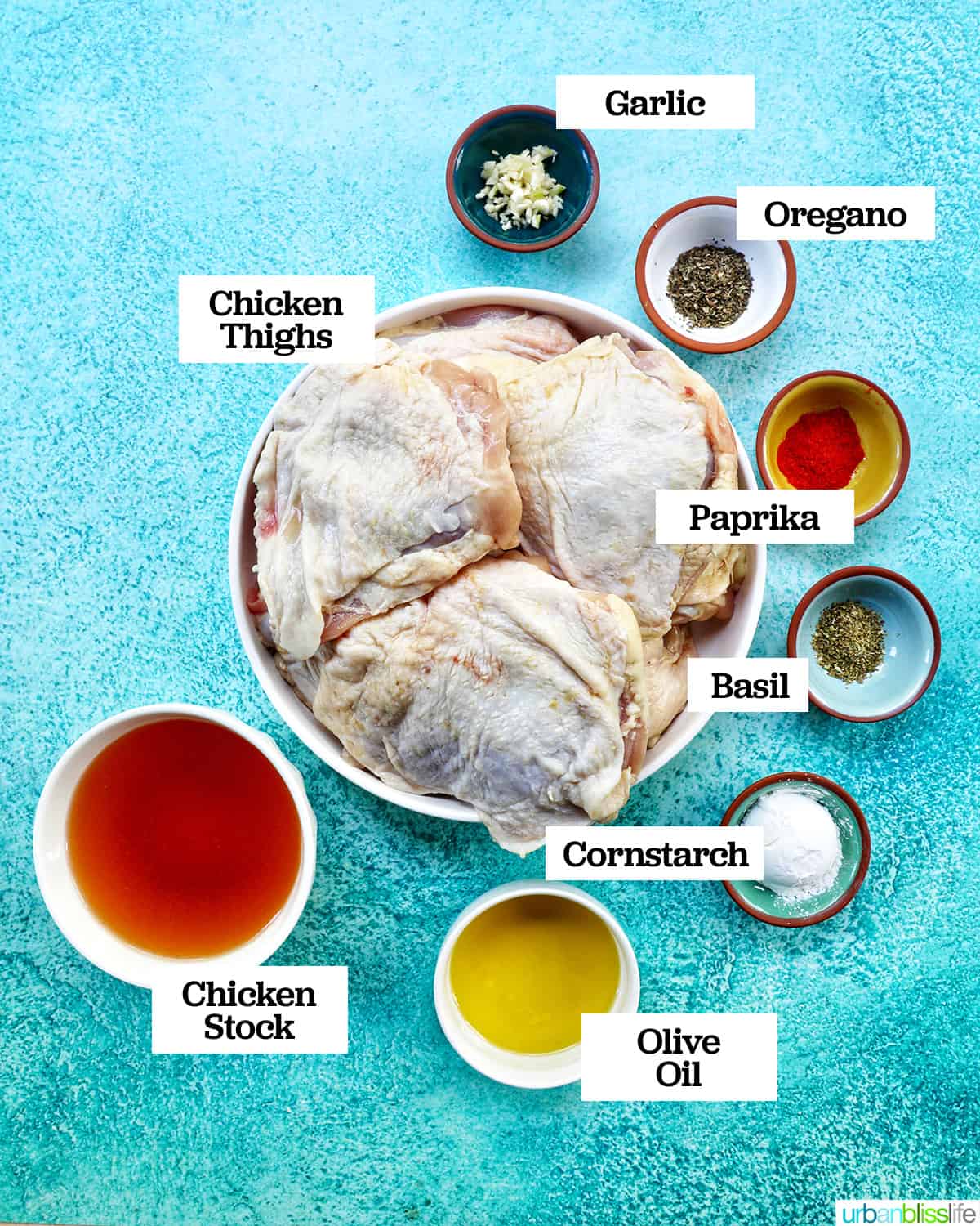 bowls of ingredients to make instant pot chicken thighs.