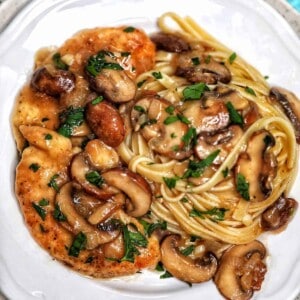 chicken marsala with pasta.