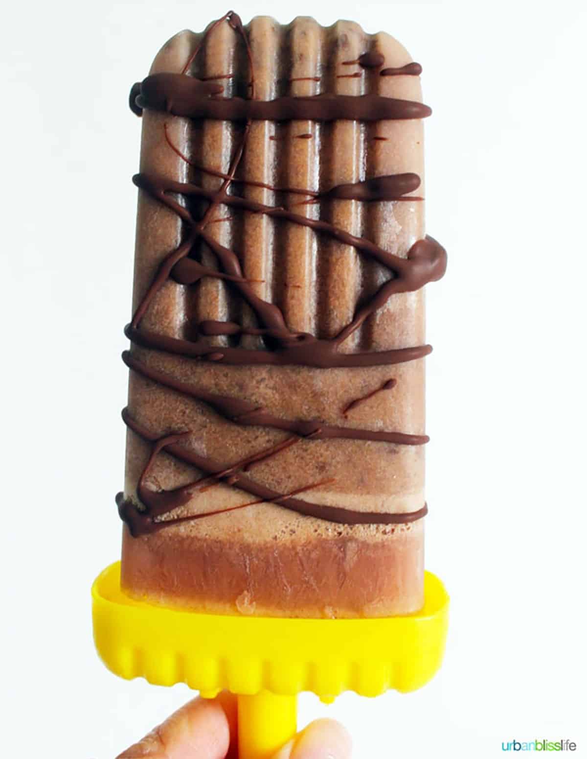 Chocolate peanut butter popsicle, dairy-free and vegan.