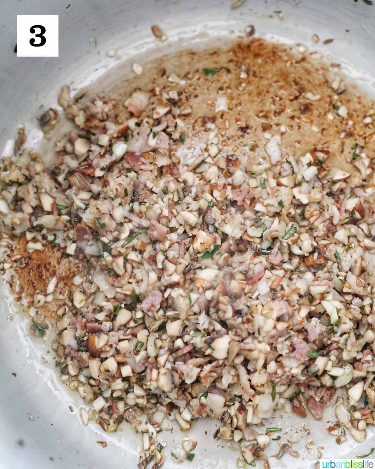 sauteeing chopped mushroom, garlic, and herbs mixture in an Instant Pot pressure cooker.