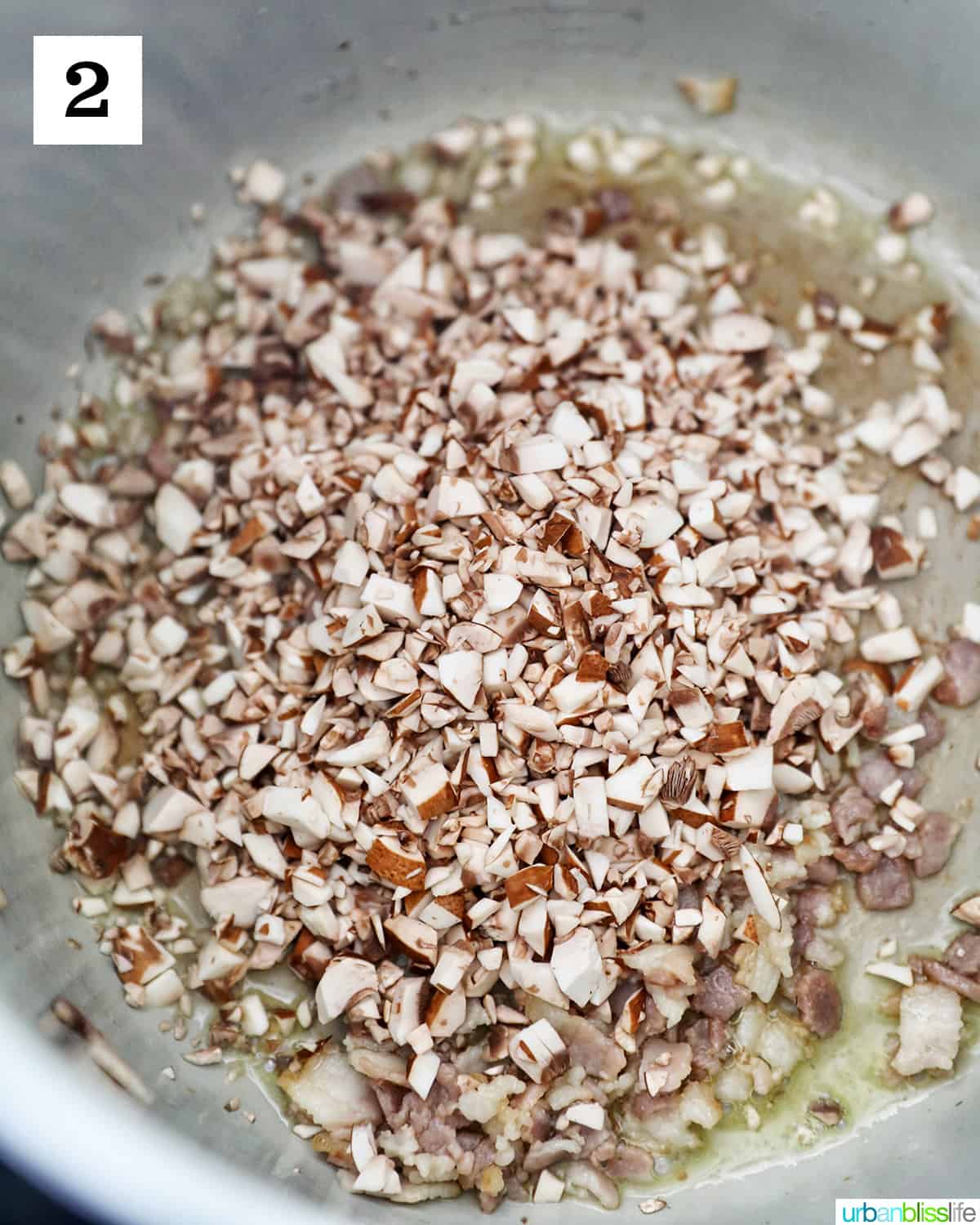 chopped mushrooms added to the instant pot to cook.
