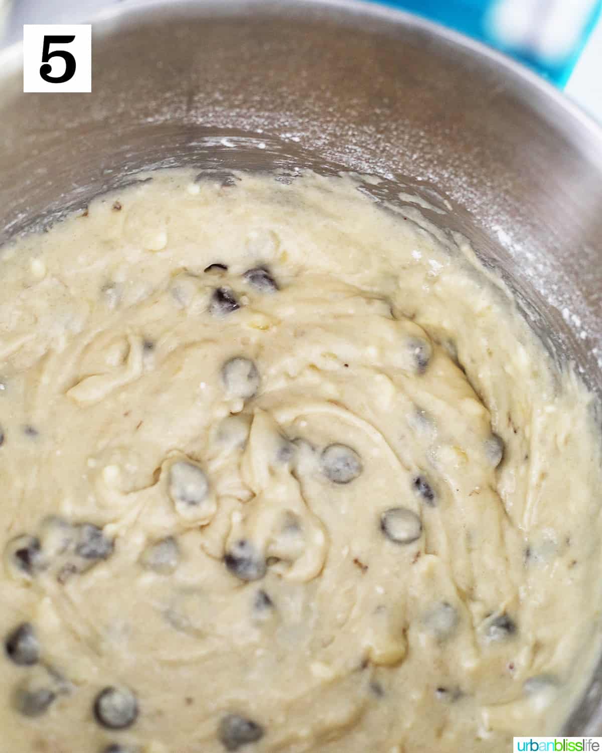 chocolate chips folded into banana muffin batter.