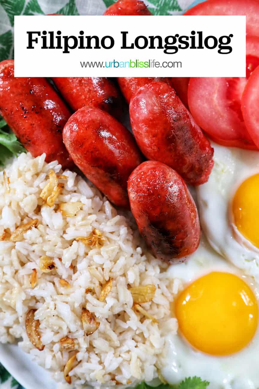 longanisa sausage, sliced tomatoes, fried eggs, and garlic rice known as Filipino Longsilog.