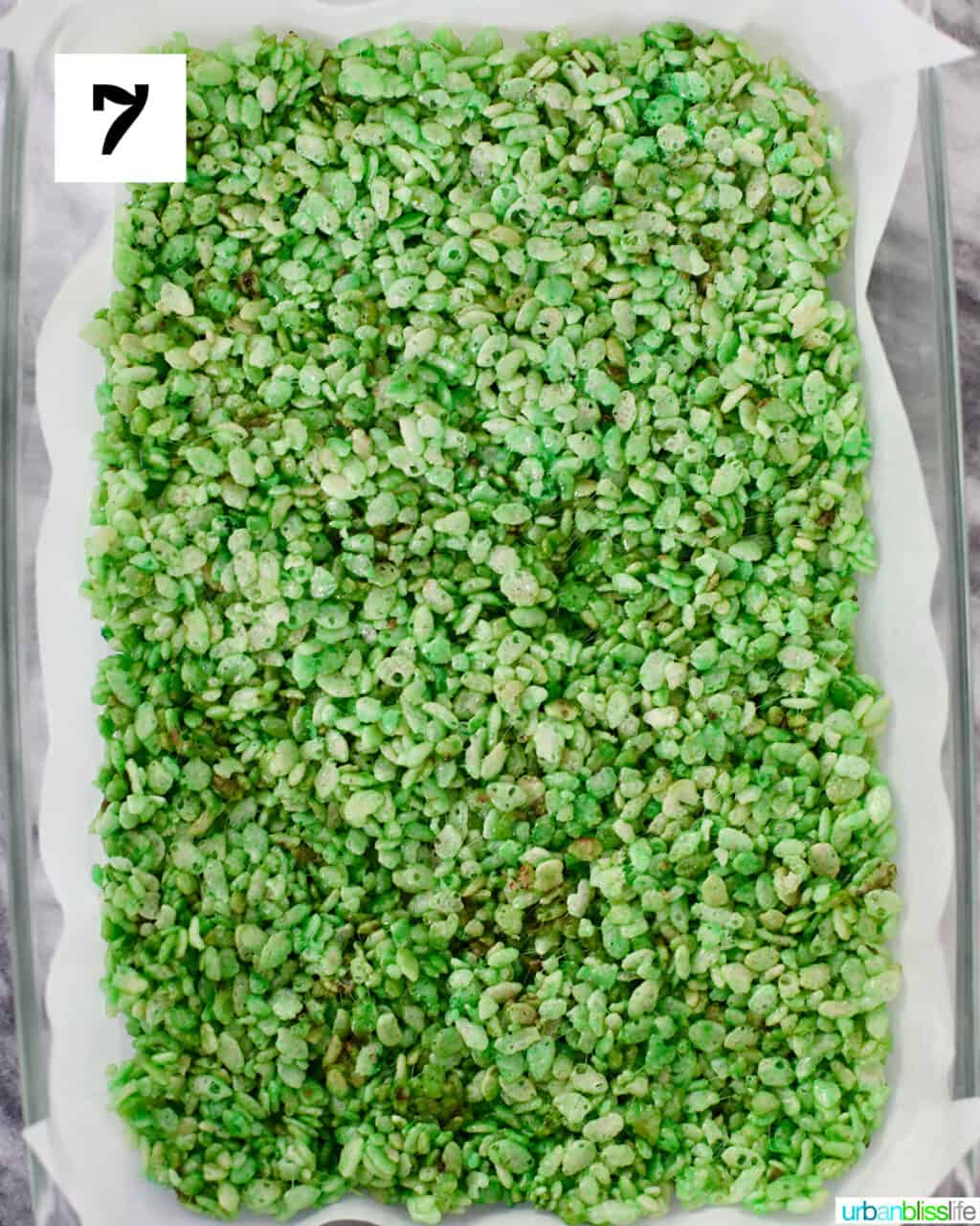 full pan of Frankenstein Rice Krispie Treats