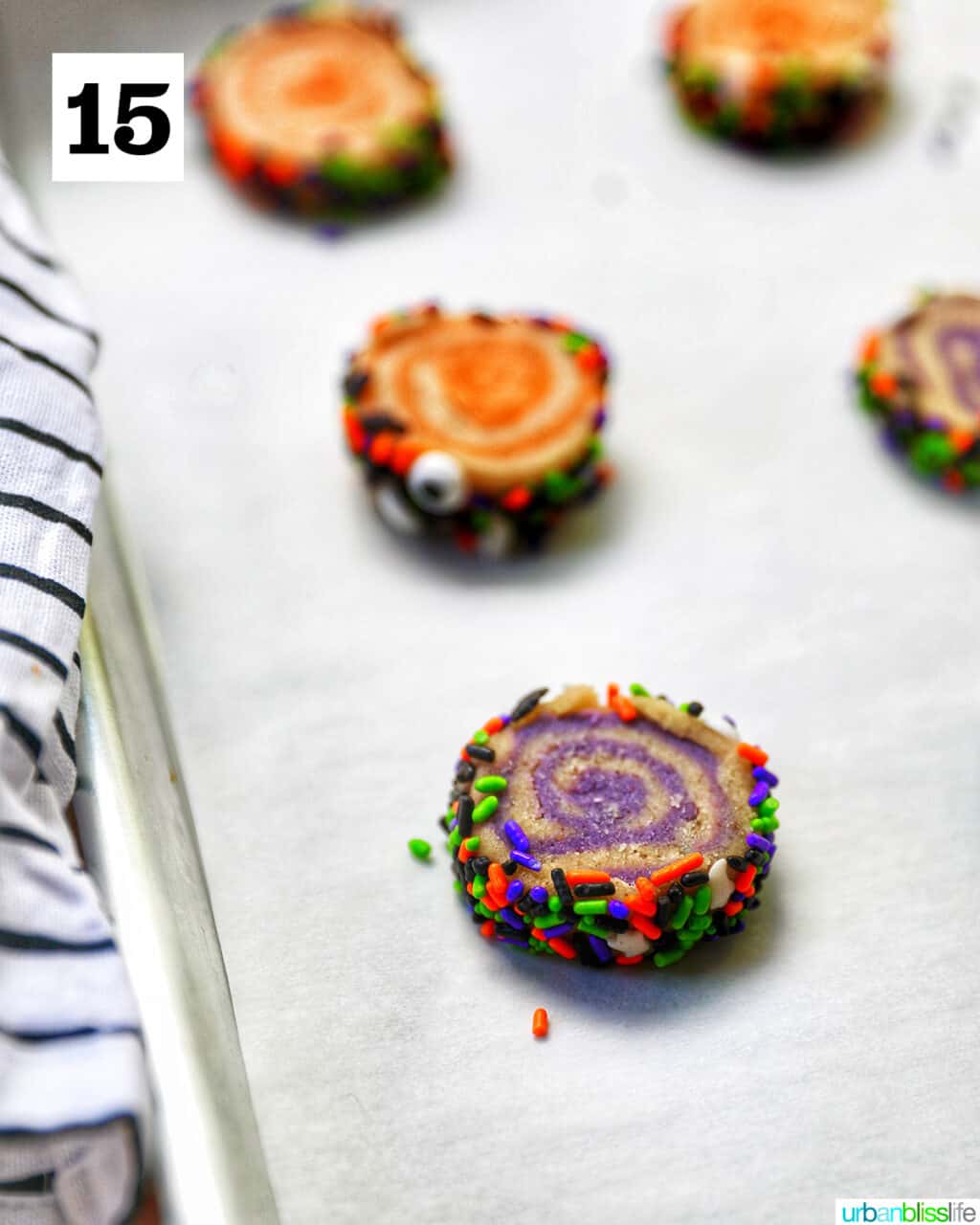 Halloween Pinwheel Cookies ready to bake