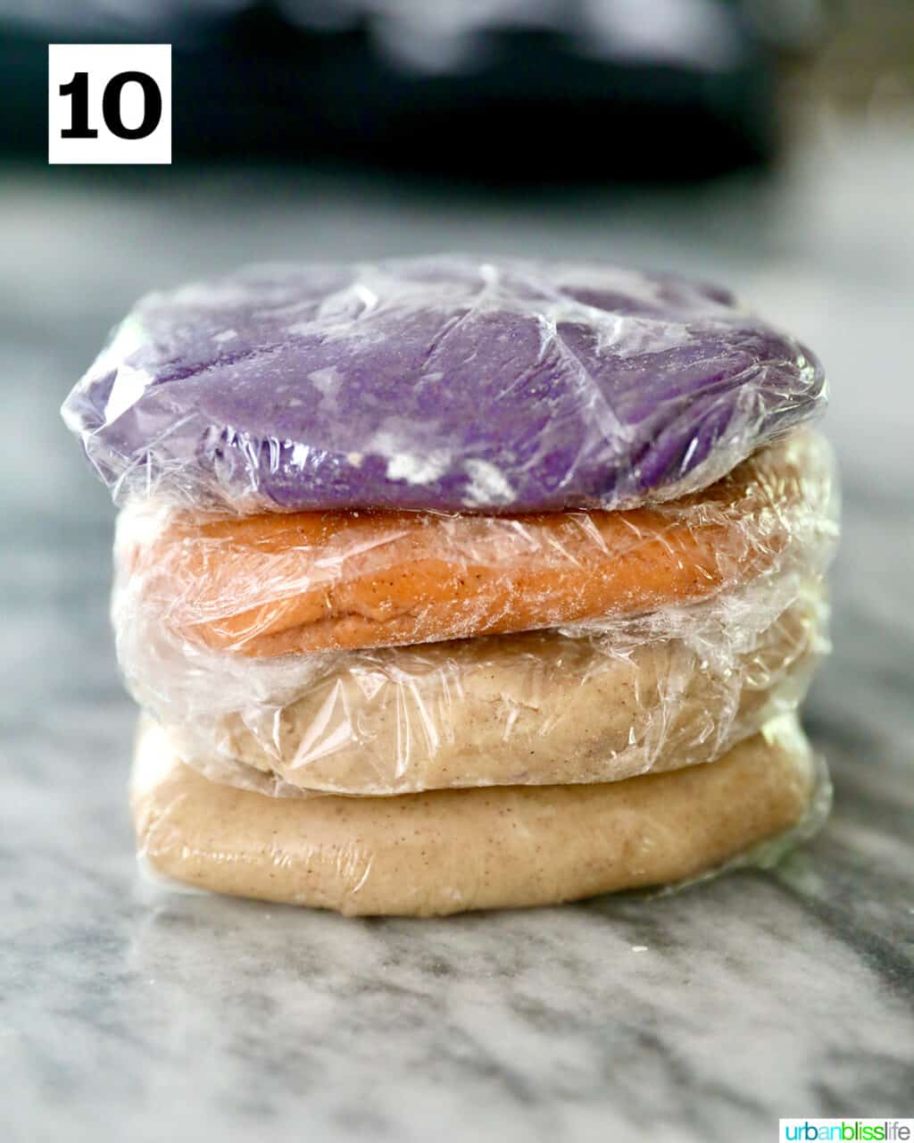 stack of dough for Halloween Pinwheel Cookies