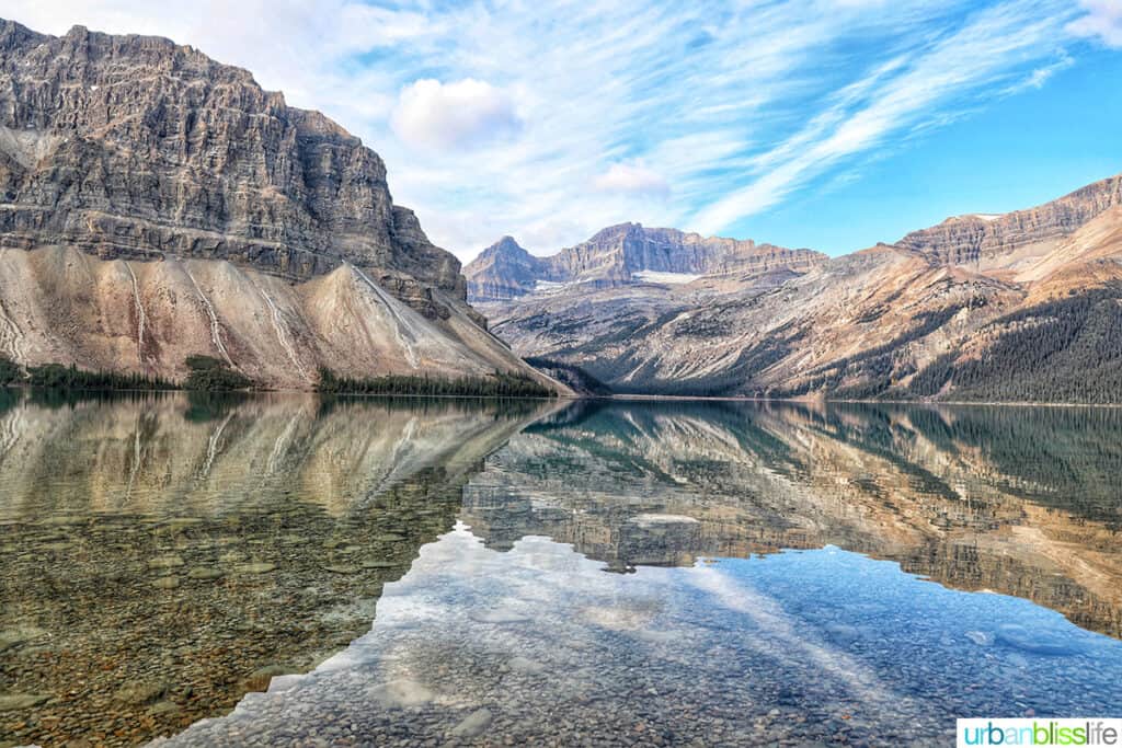 landscape photo of beautiful Bow Lake in Banff Alberta Canada.