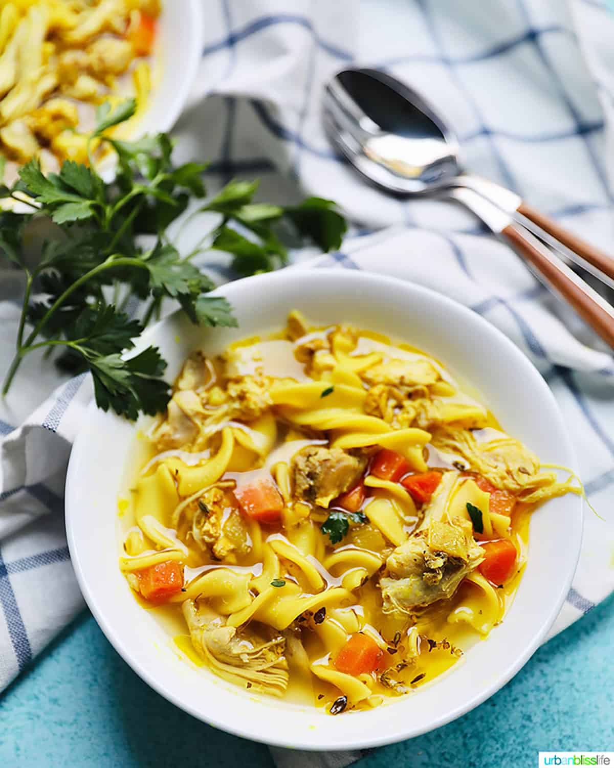 instant pot immunity boosting chicken soup in a white bowl