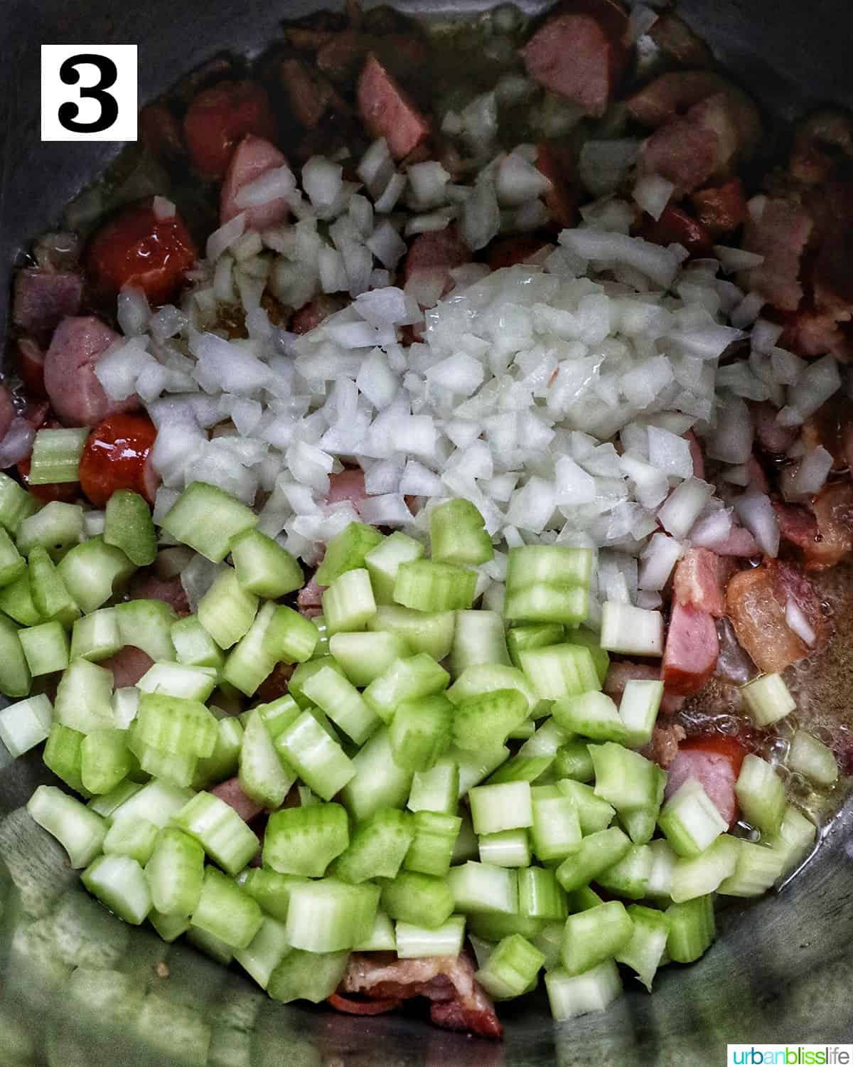 diced celery and onions added to the instant pot.
