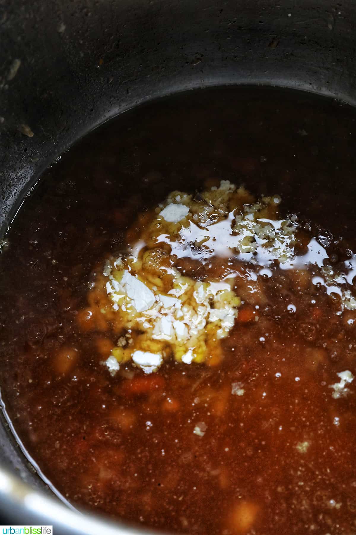 cornstarch added to beef drippings to make a gravy.