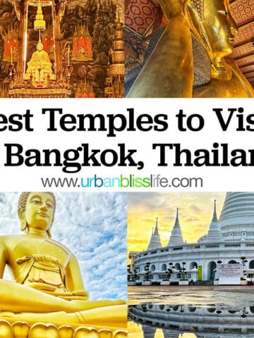 images of four different temples in Bangkok, Thailand with title text overlay.