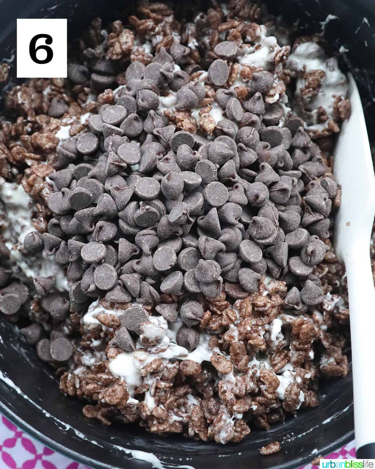 combining chocolate chips for chocolate rice krispies treats