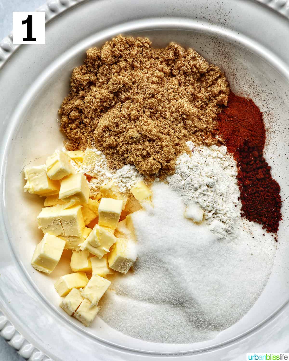 bowl of ingredients to make the streusel crumb topping for Irish Coffee Cake.