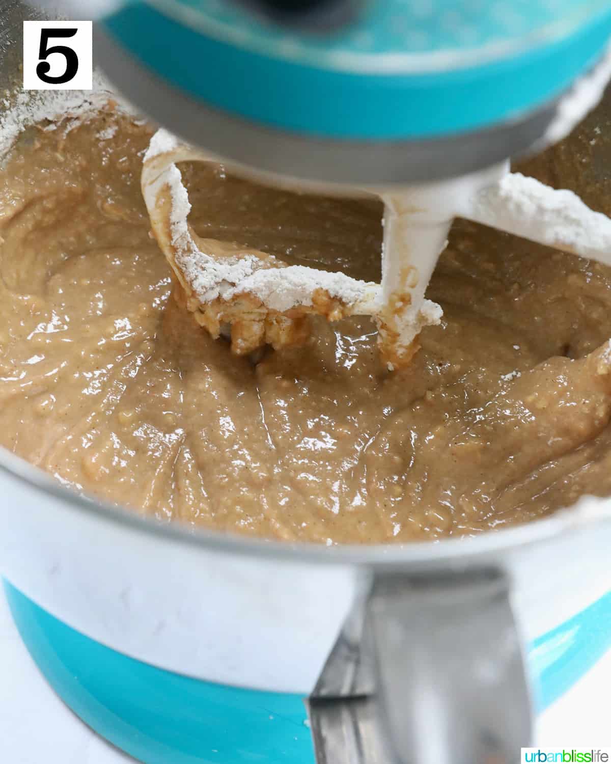 stand mixer with wet batter for Irish coffee cake.