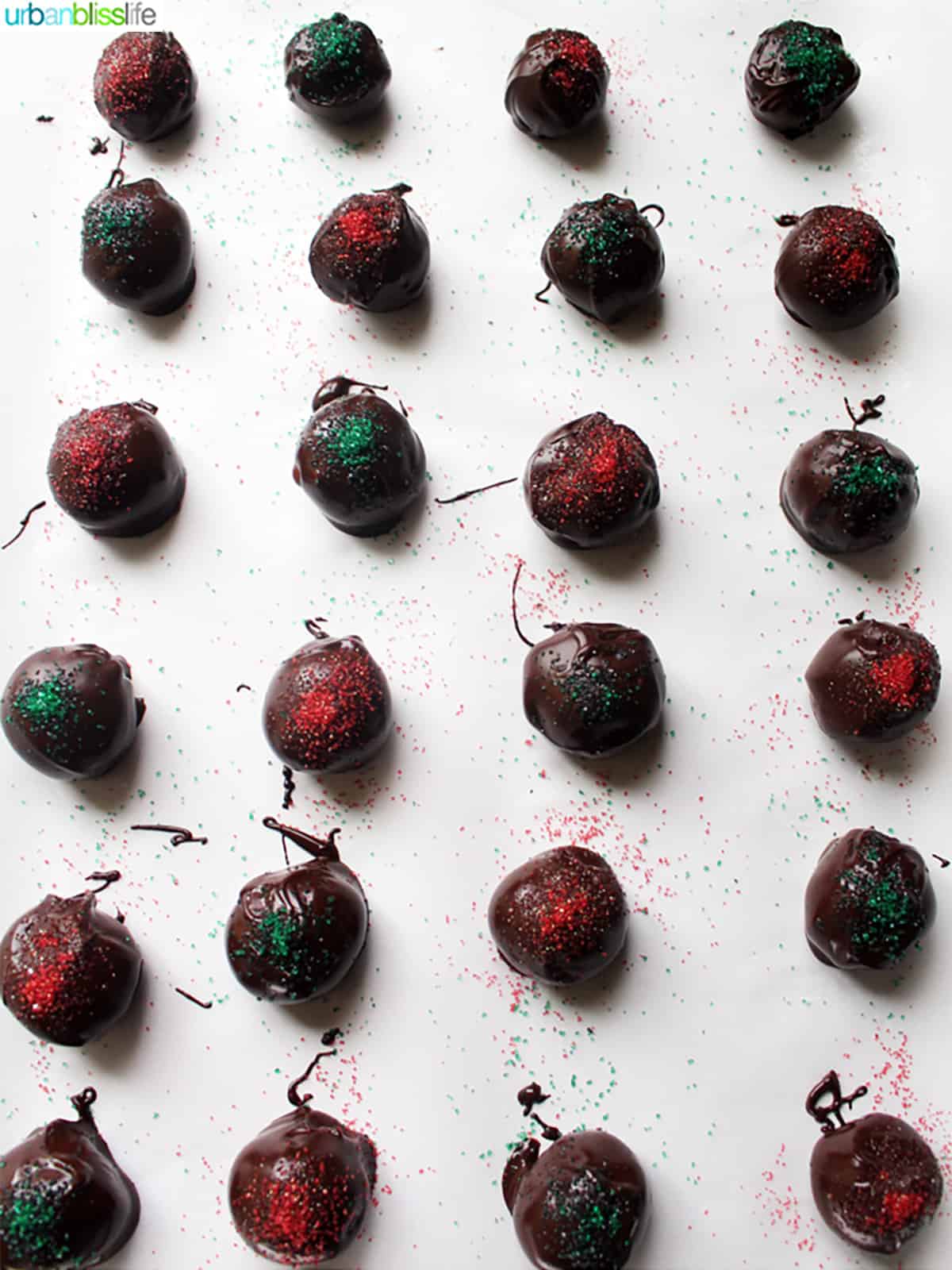 several no bake oreo balls on a baking sheet