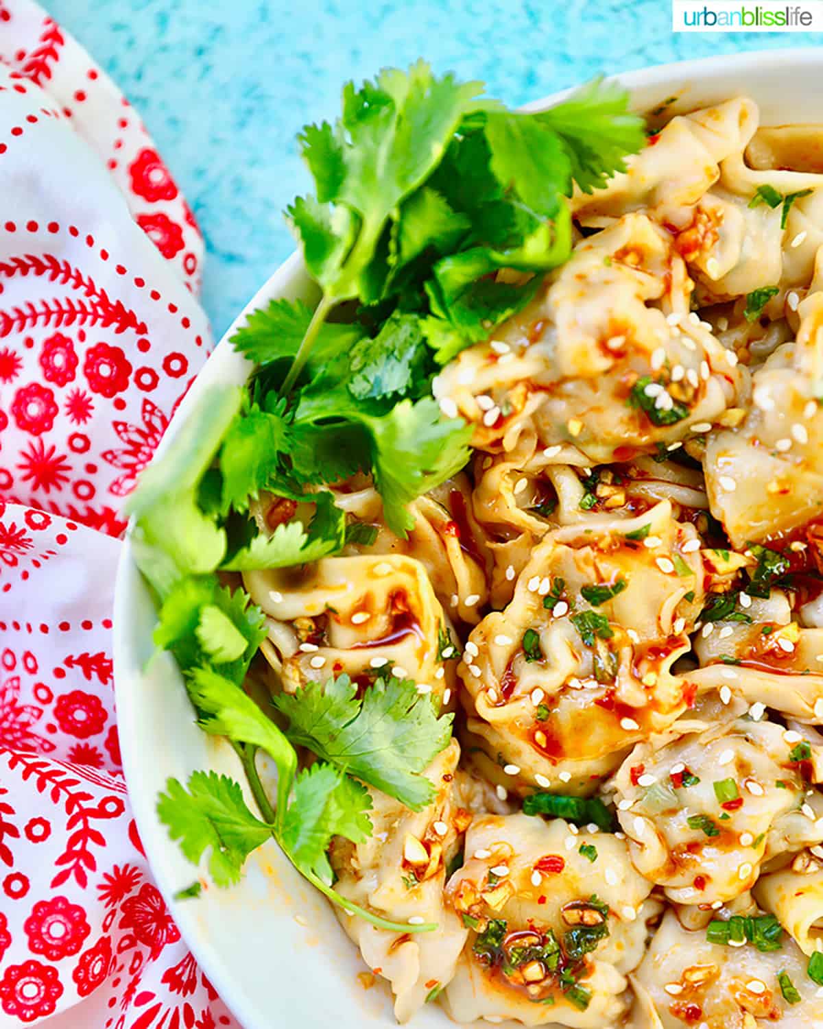 shrimp and pork wontons with sesame seeds