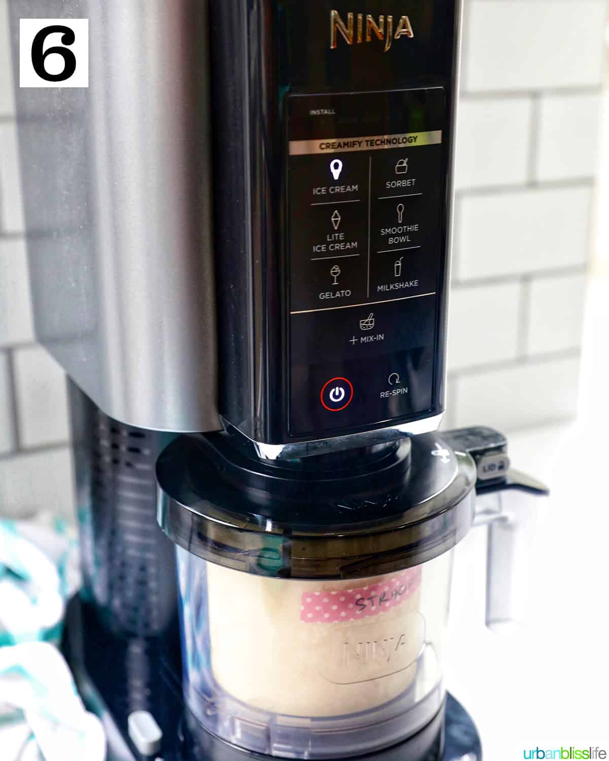 Ninja Creami ice cream maker with stracciatella ice cream.