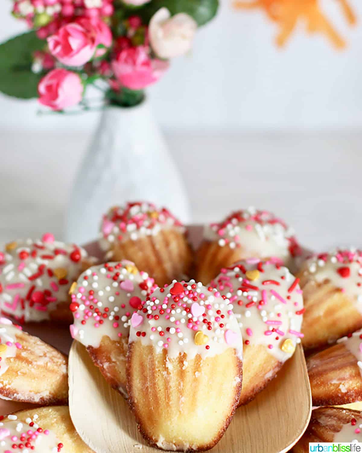 White Chocolate Dipped Valentine Madeleine Cookies