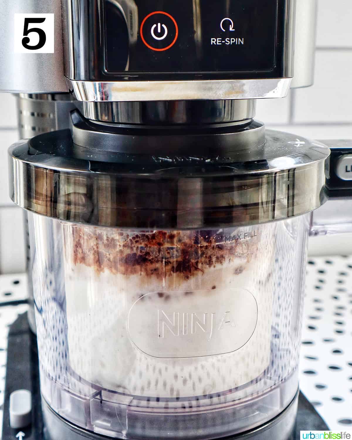 Ninja Creami making a coffee milkshake.