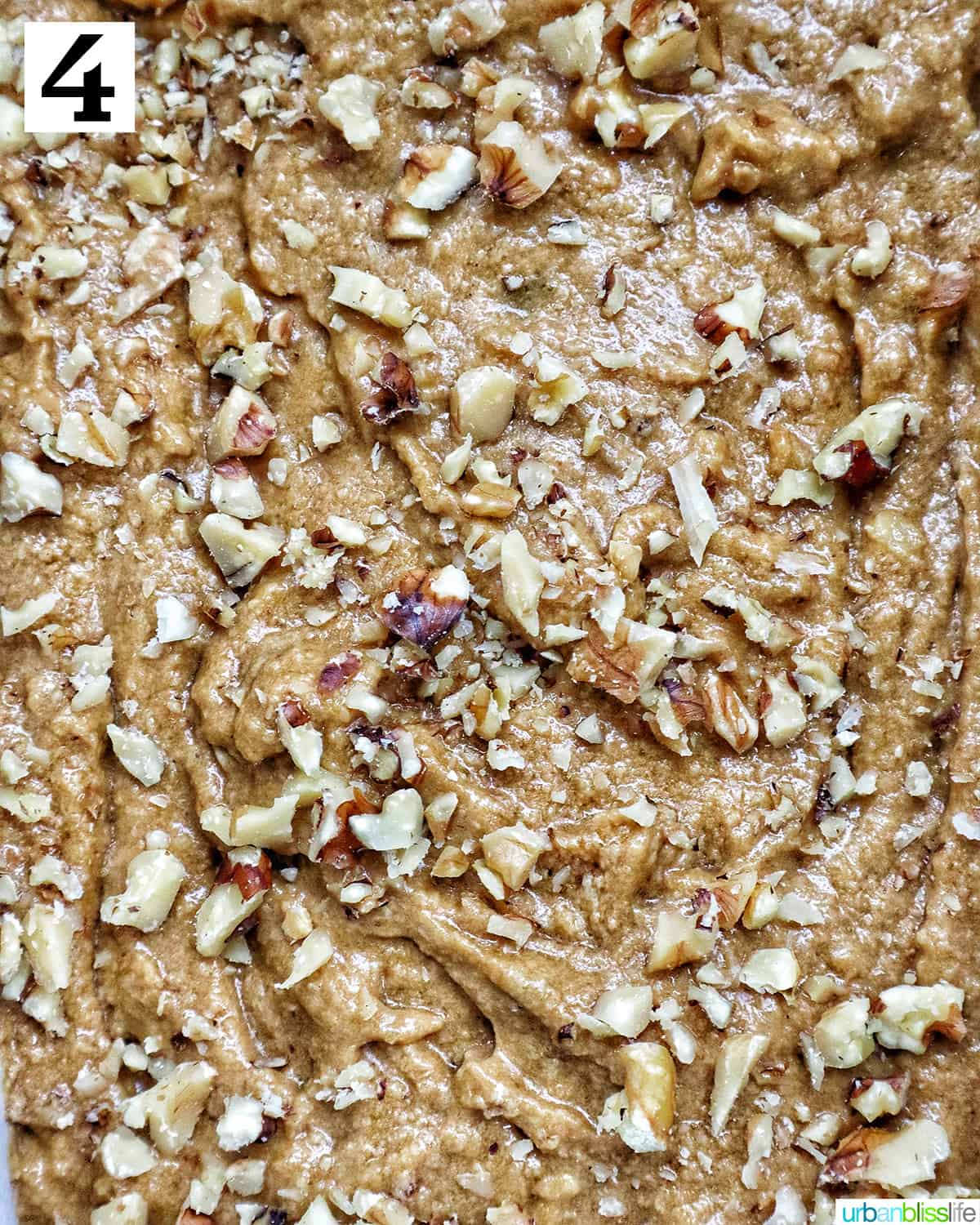 coffee walnut loaf cake batter ready to go into the oven.