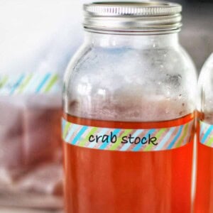 jar of crab stock and label that reads Crab Stock.