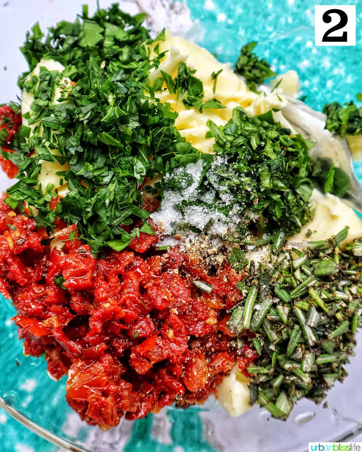 ingredients to make sun-dried tomato butter in a bowl.